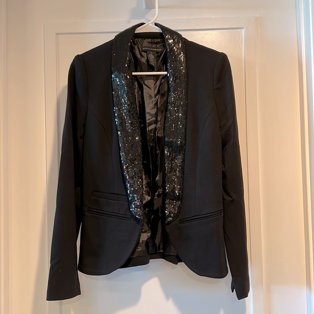 Grace Elements Women’s Blazer Black Embellished Lapel Size XS